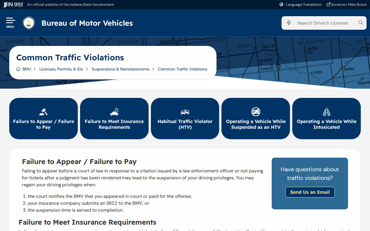 Indiana BMV guidance on traffic violations linked to Spencer County court cases